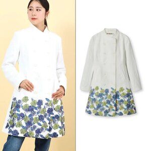 DESIGUAL Size 40 US 6 White Floral Embossed Overcoat Trench Coat Long Jacket